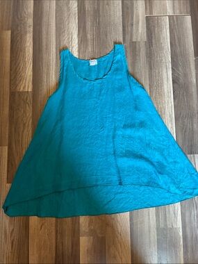 BOGO FREE-Teal Linen Scoop Neck Flowy Oversized Tank Top - Size Small